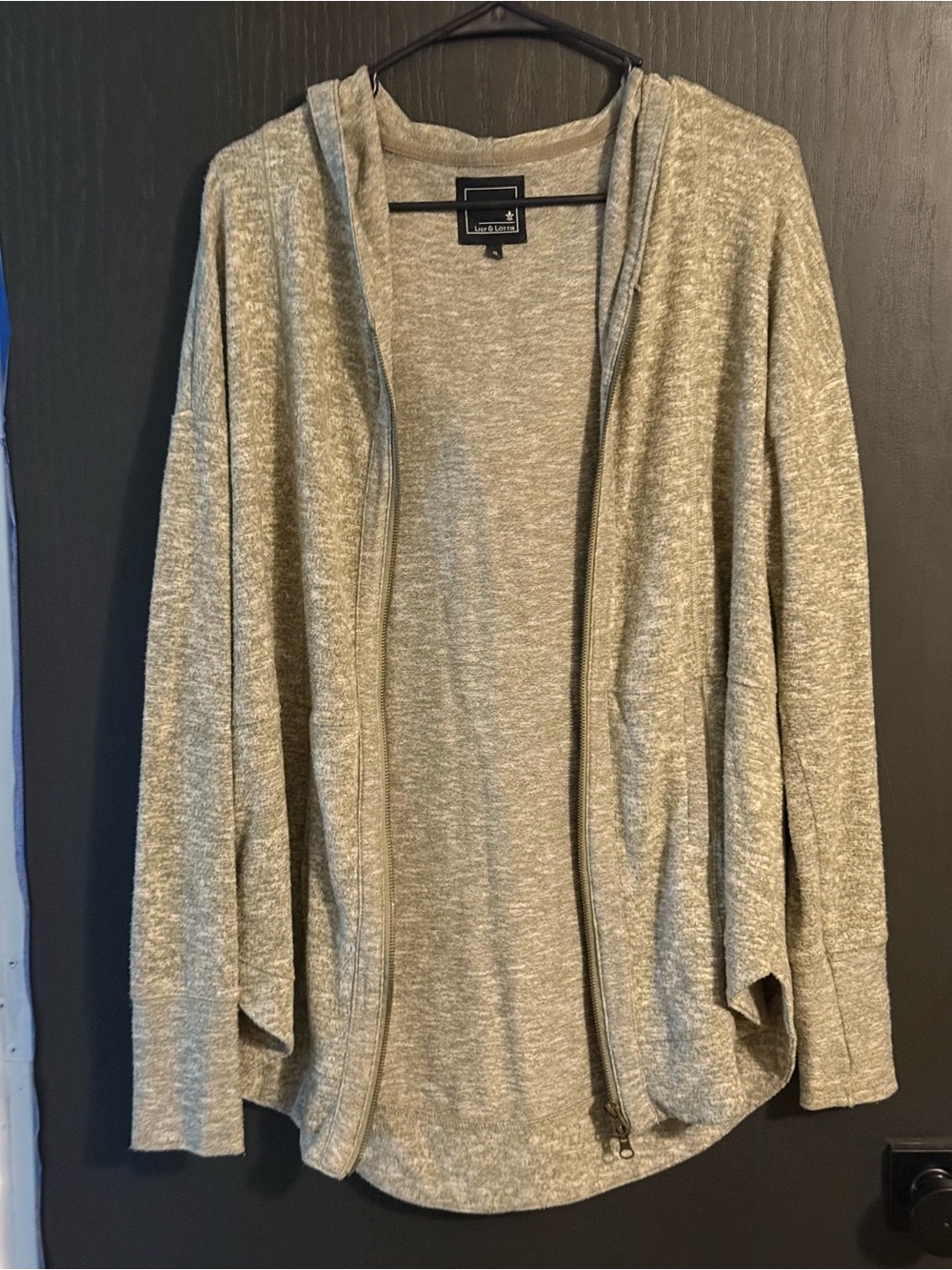 Lily & Lottie Women’s Heather Gay/Green Open-Front Hooded Sweater